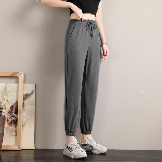 JFL-2F-2F031-939-高腰薄款宽松大码灯笼裤女显瘦束脚开叉垂感九分哈伦裤ZXH 商品图3
