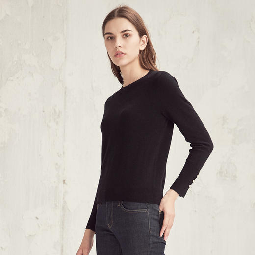 羊绒世家2020秋季新款女士圆领100%山羊绒衫时尚纽扣装饰内搭毛衣 商品图3