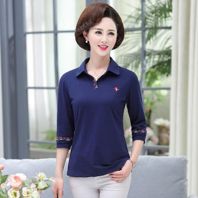 XOS 45-1122 2020t恤女七分袖宽松翻领中袖上衣带领 商品图1