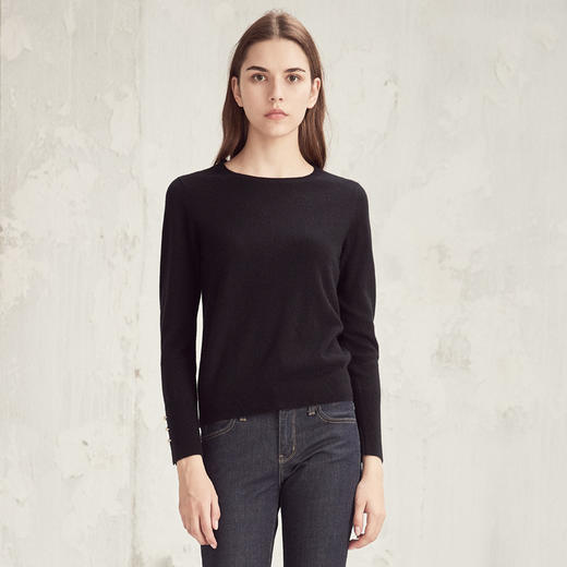 羊绒世家2020秋季新款女士圆领100%山羊绒衫时尚纽扣装饰内搭毛衣 商品图1