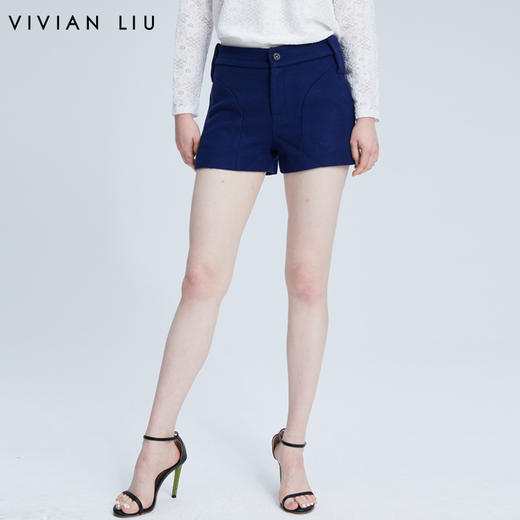 VIVIAN LIU/红英 G1669501冬女装口袋修身羊毛呢短裤高腰显瘦靴裤 商品图0