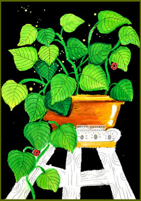 《一盆旺盛的绿萝》油画棒【自动发货：下单后，点击手机短信中收到的链接，即可获取文件下载的链接；如有任何问题，可添加客服微信hm33268获得帮助】