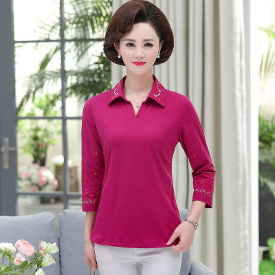 XOS 45-1122 2020t恤女七分袖宽松翻领中袖上衣带领 商品图6