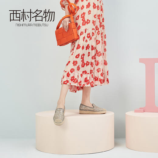 西村名物春季新款亮片草编舒适渔夫鞋X20AM19911 商品图2