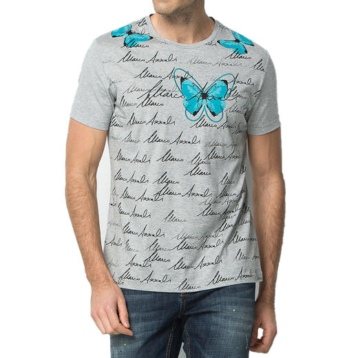 Marco Azzali 灰色字母蝴蝶印花圆领T恤 T3839400 商品图0