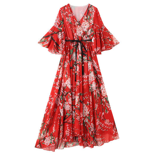 WZNH-WH202129新款甜美印花法式浪漫海边度假裙大摆型长裙 商品图4