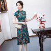 QQ-9715新款复古碎花真丝旗袍裙 商品缩略图0