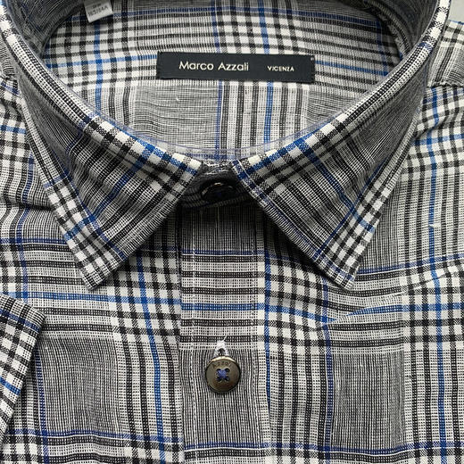 Marco Azzali 意大利进口面料灰色格子亚麻短袖衬衫  FACEC56400 商品图1