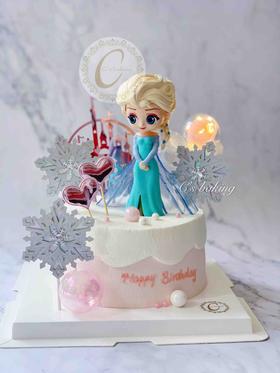 迪士尼 冰雪奇缘 艾莎ELSA场景E款（粉色系） 忌廉蛋糕（默认自提，收费配送请联系客服）