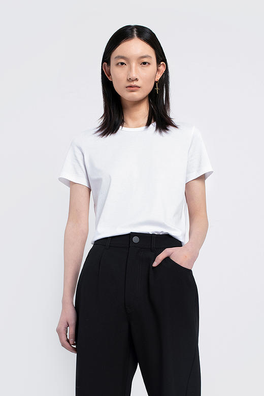 女士2020新疆长绒棉80支纱圆领白T恤 商品图4