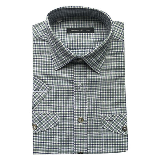 Marco Azzali 绿色格子短袖衬衫 FACEC55700 商品图0