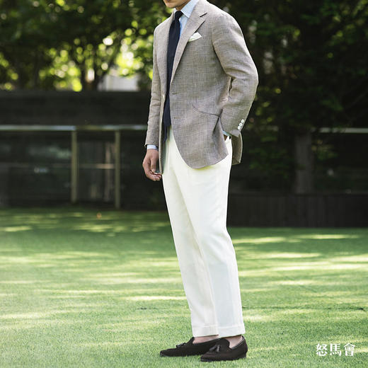 Baird McNutt 高克重爱尔兰亚麻棕色亲王格全麻衬单西 商品图4