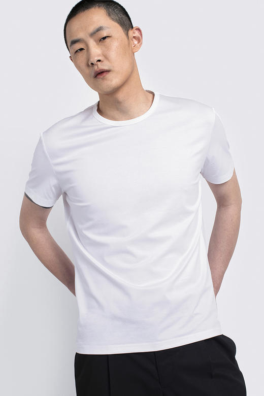 男士2020新疆长绒棉80支纱圆领白T恤 商品图0