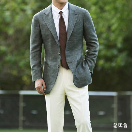 Huddersfield Bamboo 天然竹织物绿色全麻衬单西 商品图2