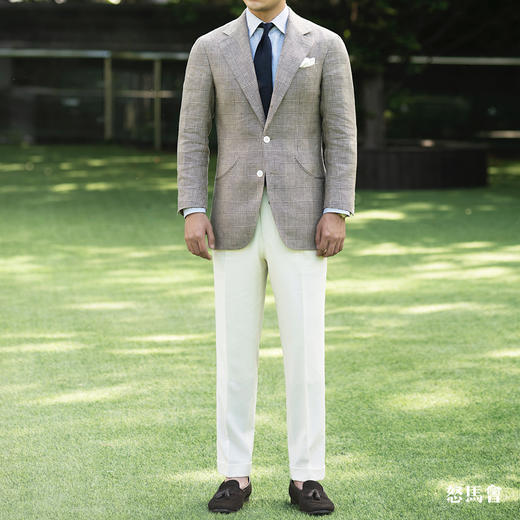 Baird McNutt 高克重爱尔兰亚麻棕色亲王格全麻衬单西 商品图3