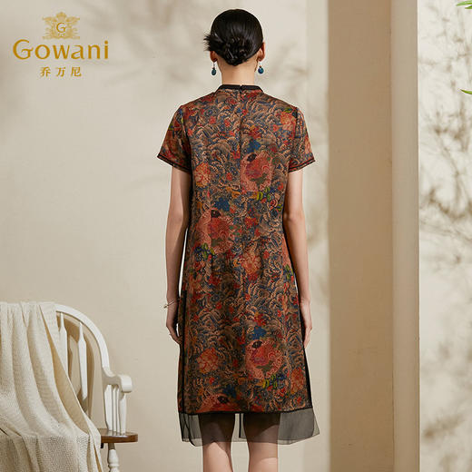 【香云纱】乔万尼夏季新款桑蚕丝连衣裙复古印花气质短袖女中长真丝裙ES2G163 商品图3