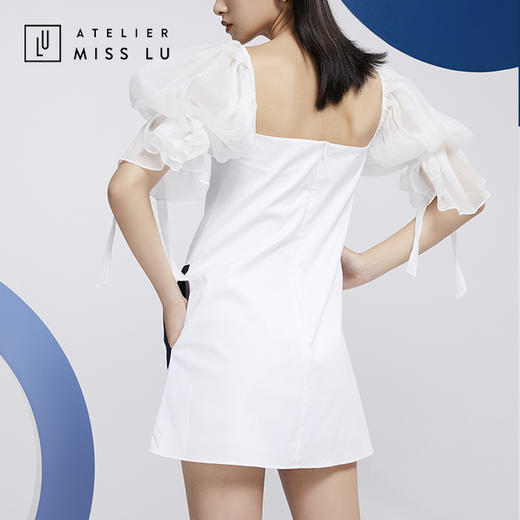 AtelierMissLu—白色拼纱造型袖衬衫裙/0000600 商品图3