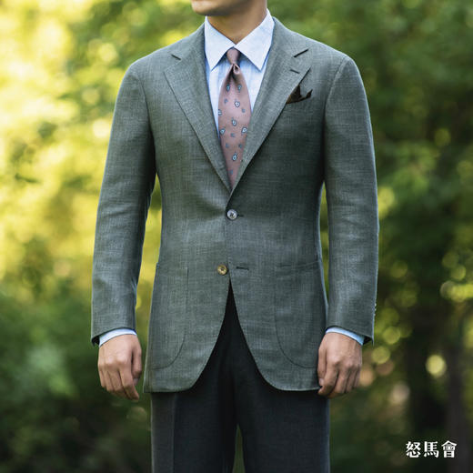 Huddersfield Bamboo 天然竹织物绿色全麻衬单西 商品图1