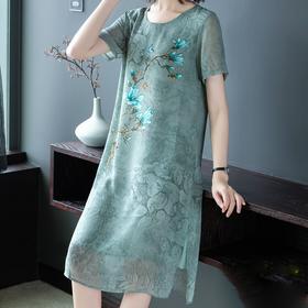 MQ-FHSQ9985夏季时尚气质短袖过膝雪纺连衣裙YY