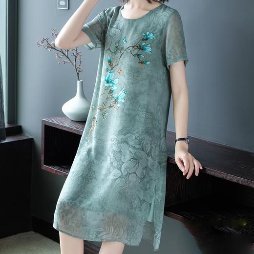 MQ-FHSQ9985夏季时尚气质短袖过膝雪纺连衣裙YY 商品图0