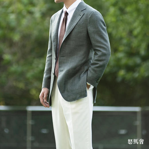 Huddersfield Bamboo 天然竹织物绿色全麻衬单西 商品图3