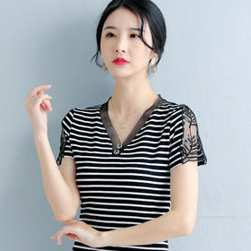 ZZ-LA06530针织衫半袖妈妈装短袖V领上衣显瘦潮体桖