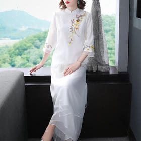 FL-1092中国风刺绣改良旗袍立领连衣裙