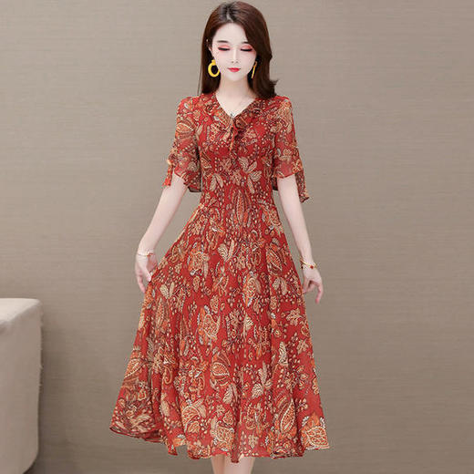 YW-ALLJ20A63X新款时尚气质印花雪纺连衣裙 商品图3