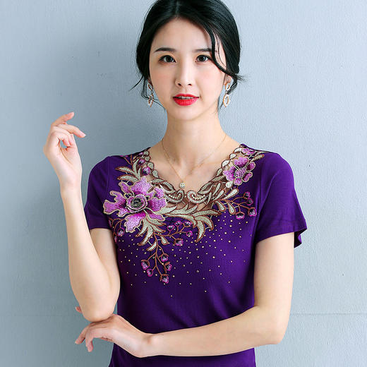 ZZ-LA06550新款妈妈装棉t恤洋气减龄外穿短袖小衫 商品图0