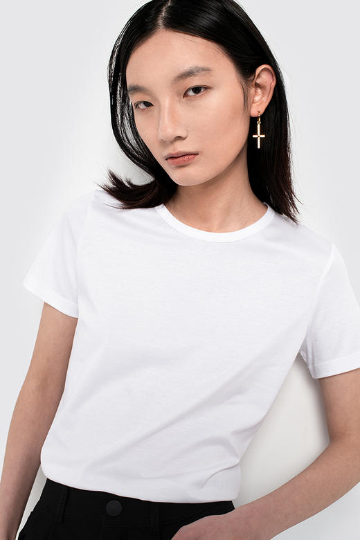 女士2020新疆长绒棉80支纱圆领白T恤 商品图0