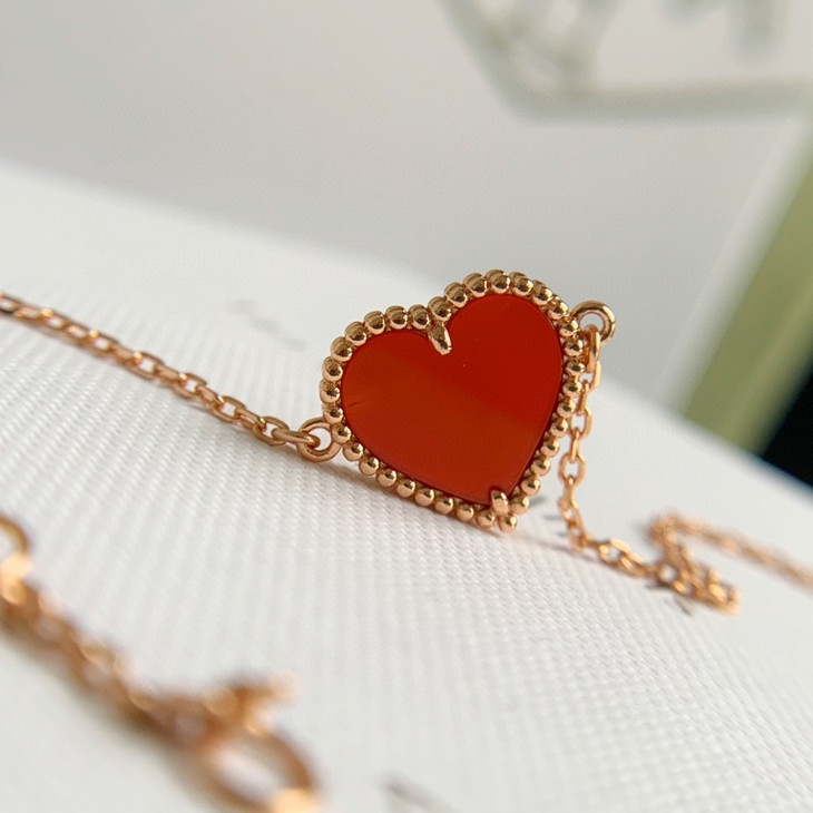 vancleefarpels梵克雅宝红玉髓爱心手链925纯银镀18k金
