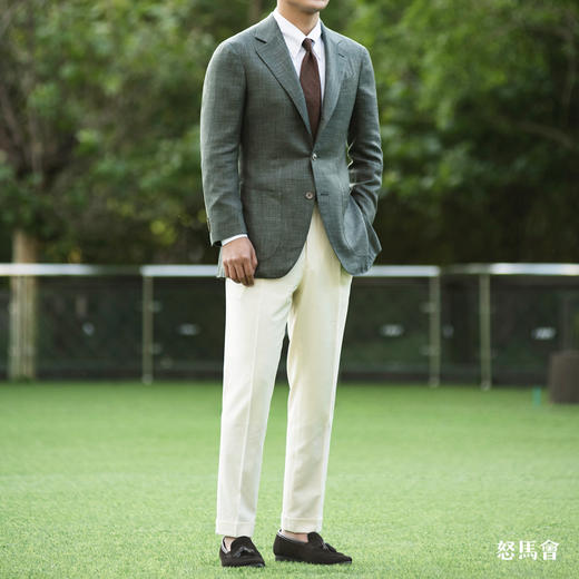 Huddersfield Bamboo 天然竹织物绿色全麻衬单西 商品图4