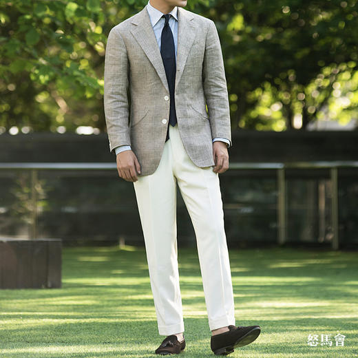 Baird McNutt 高克重爱尔兰亚麻棕色亲王格全麻衬单西 商品图5