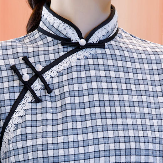 JF-4201新品格子包边绣花文艺民国风旗袍连衣裙 商品图1