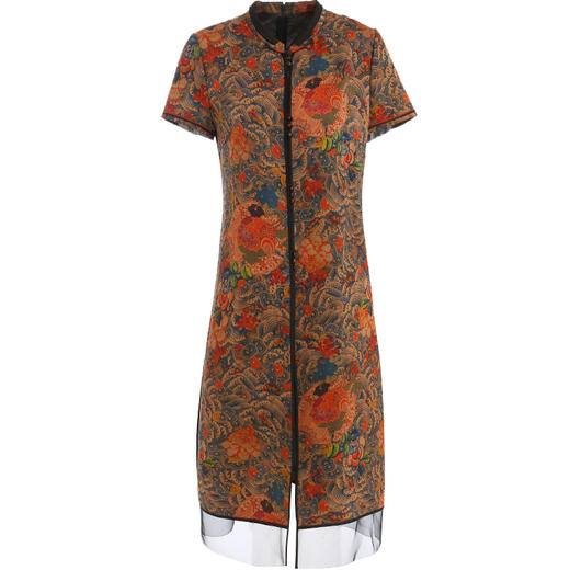 【香云纱】乔万尼夏季新款桑蚕丝连衣裙复古印花气质短袖女中长真丝裙ES2G163 商品图4