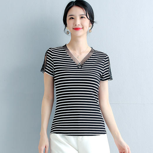ZZ-LA06530针织衫半袖妈妈装短袖V领上衣显瘦潮体桖 商品图3