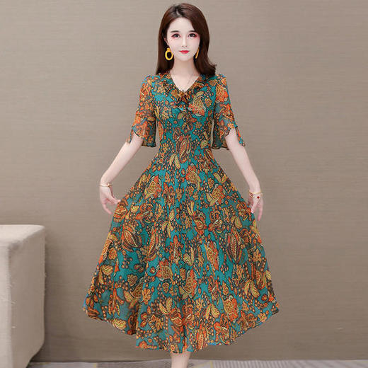 YW-ALLJ20A63X新款时尚气质印花雪纺连衣裙 商品图1