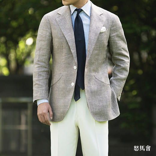 Baird McNutt 高克重爱尔兰亚麻棕色亲王格全麻衬单西 商品图2