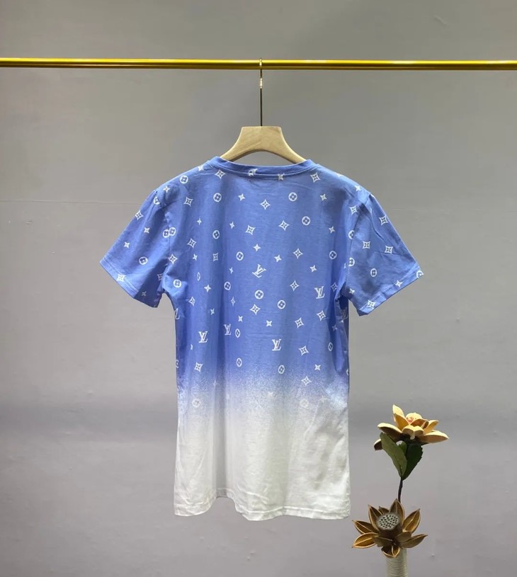 欧洲站20ss夏季lv女款棉麻扎染渐变色全身logo梦幻星空印花t恤宽松os