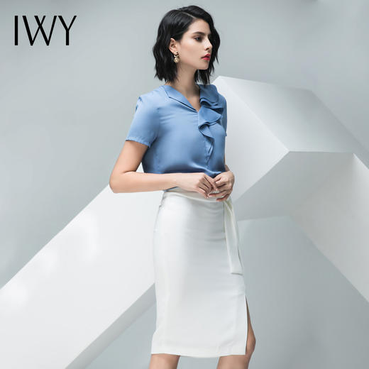 IWY/蓝色短袖衬衫白色半裙套装B0279 商品图3