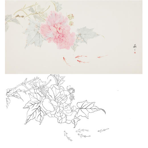 张莉莉横幅没骨画工笔花鸟白描底稿za12