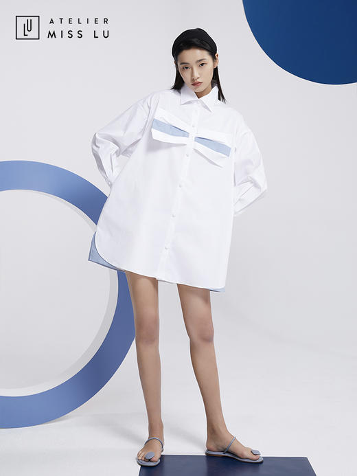AtelierMissLu—白色蝴蝶结oversize衬衫/00149 商品图5