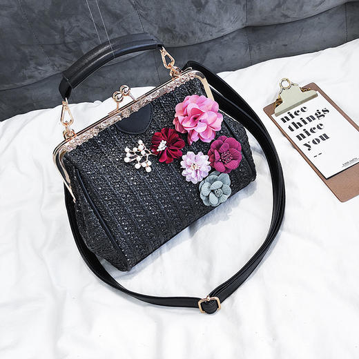 AML-906-1529潮版编织花朵贝壳包夏天链条单肩斜挎草编包 商品图3