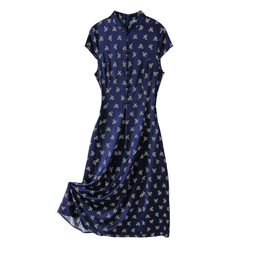 ASE-气质优雅真丝印花修身连衣裙 商品图4