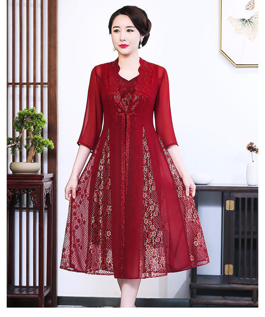 MY-80376新款妈妈装外套烫钻绣花婚宴长款两件套 商品图0