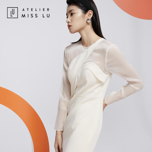 AtelierMissLu—温柔白拼纱设计感礼服裙/0000590A 商品图1