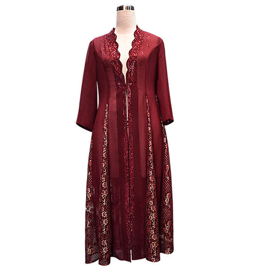 MY-80376新款妈妈装外套烫钻绣花婚宴长款两件套 商品图3