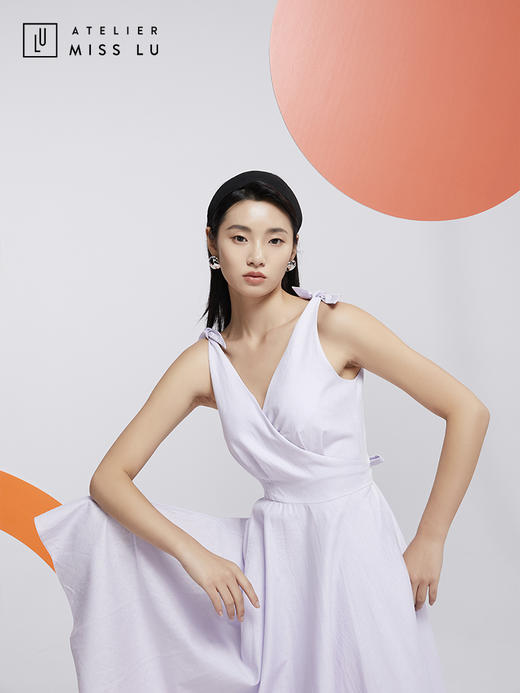 AtelierMissLu—浅熏紫V领裹身大摆裙/0000602 商品图5