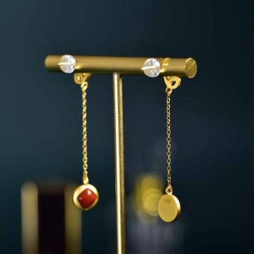 HTY-se4939复古风925纯银镀金方形镶嵌南红耳环 商品图2