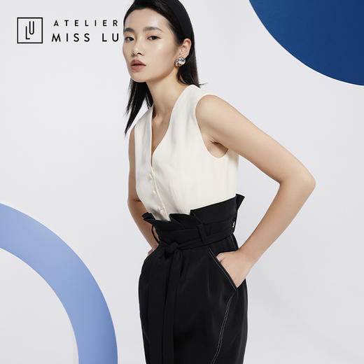 AtelierMissLu—黑白马甲高腰连身裙/0000598 商品图4